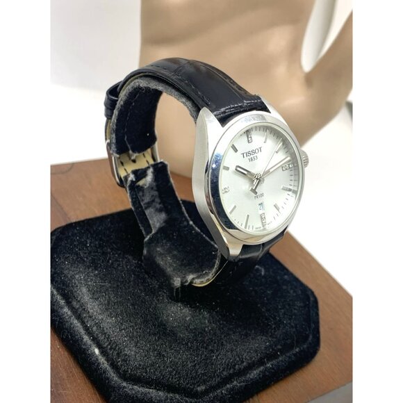Tissot Women's Watch PR100 Swiss Quartz Diamond Silver Dial Black Leather 33mm - Picture 13 of 13